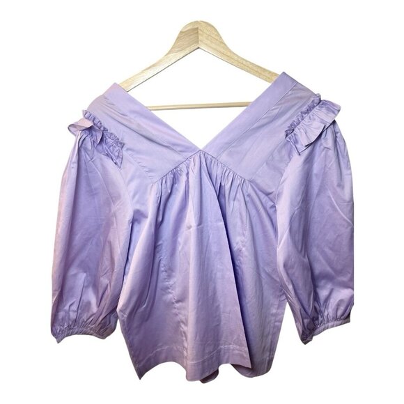 HARSHMAN Lilac Cheryl Blouse Size Medium Cotton V-neck Ballon Sleeves Tuckernuck - Picture 5 of 11